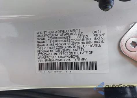 2022 Honda Odyssey Ex-L z USA, uszkodzony, nr VIN 5FNRL6H78NB036255